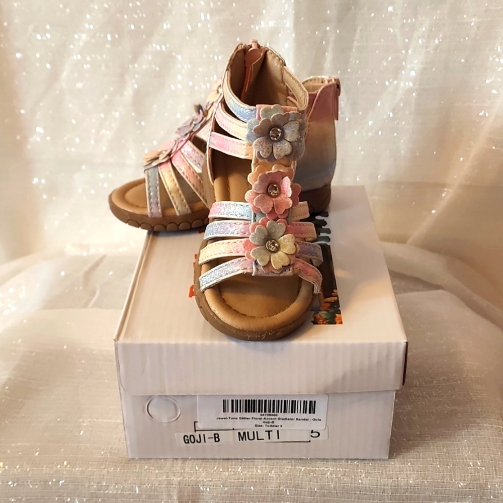 Jewel Tone Glitter Floral Gladiator Sandals (Sz 5 Toddler)